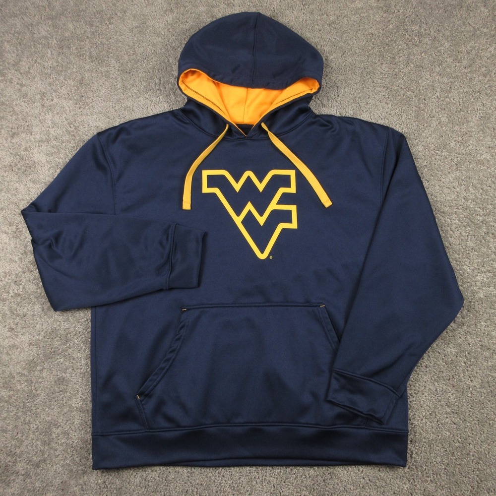 West Virginia Mountaineers Sweater Mens XL Blue Hoodie Sweatshirt Majestic Logo
